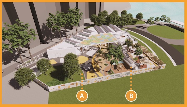 智樂二份一遊樂場@紅磡都市公園的基礎設計中，已預留範圍A「家庭休息區」及範圍B「坡道和牆壁」供用家表達意見。