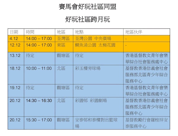 好玩社區跨月玩2026年12月免費活動的詳情 🟧橙底色活動由智樂舉辦 🟦藍底色活動由地區盟友推行